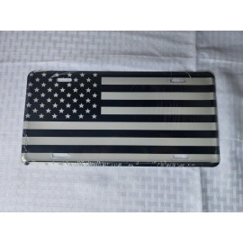 Metal Black And Silver (SUBDUE) American Flag License Plate
