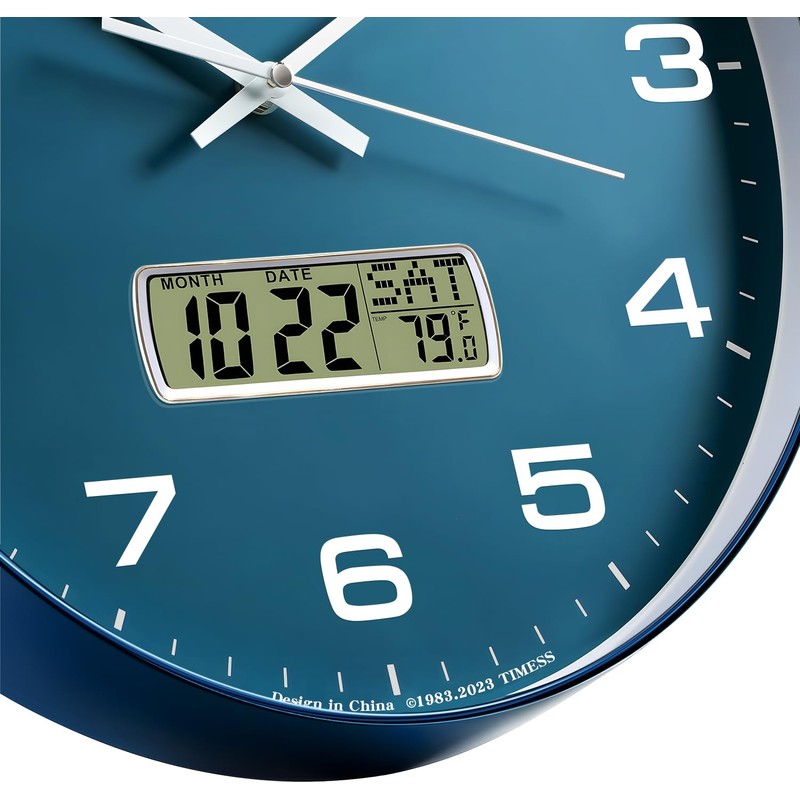 TIMESS Wall Clock, 12" Dial Non-Ticking Silent Battery Operated Analog