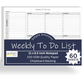 Weekly To Do List Notepad, 60 Page Task Planning Pad w/Daily Checklist, Priority Todo Checkbox & Notes. Desk Notebook to Organize Office 11 X 8.5
