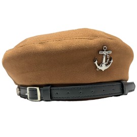 Women's Navy Beret Hats with Anchor, Chic British Military Berets Captain Hat Cabbie Paperboy Fall Cap (Brown)