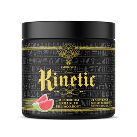 Ambrosia Kinetic - Organic Pre Workout Powder | Mushroom-Enhanced Natural Pre Workout | Nootropic Superfood Powder for Clean Energy, Focus, Recovery | 24 Servings | Watermelon Candy