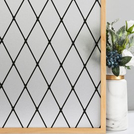 VELIMAX Frosted Black Lattice Window Film Static Cling Window Privacy Films Decorative Glass Vinyl Film for Windows Removable Sun Blocking Anti-UV 35.4x157.4 inches