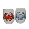 Blue and Red Crab Hand Painted Stemless Wine Glasses Set