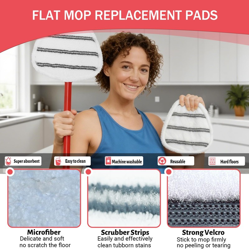 Triangule Flat Mop Replacement Pads, Spin Mop Pad Replacement, 5