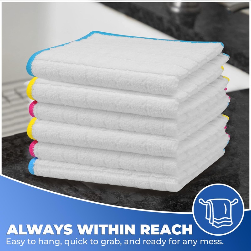 Towelogy® Pack of 6 Microfibre Dishcloths Large 30x30cm Lint-Free Kitchen