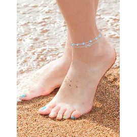 Dorunmo Blue Anklet Infinity Anklet for Women 925 Sterling Silver Aquamarine Anklet Layered Adjustable Infinity Love Beach Anklet March Birthstone Jewelry for Mom Women Wife