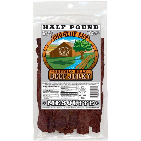 Buffalo Bills 8oz Mesquite Country Cut Beef Jerky Pack (moist & tender mesquite smoked beef jerky)