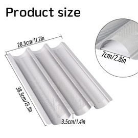 XPAPOV Baguette Backform, Brot Backen Zubehör, Baguette-Backblech mit Antihaftbeschichtung für 3 Baguettes, Backformen (38 x 27.5 x 3.2 cm, Silber)