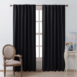 NICETOWN Black Blackout Curtains 84 inches Long, Black Out Curtain Panels for Bedroom - (Black Color) W52 x L84, 1 Pair, Thermal Insulated Blackout Draperies Window Treatment