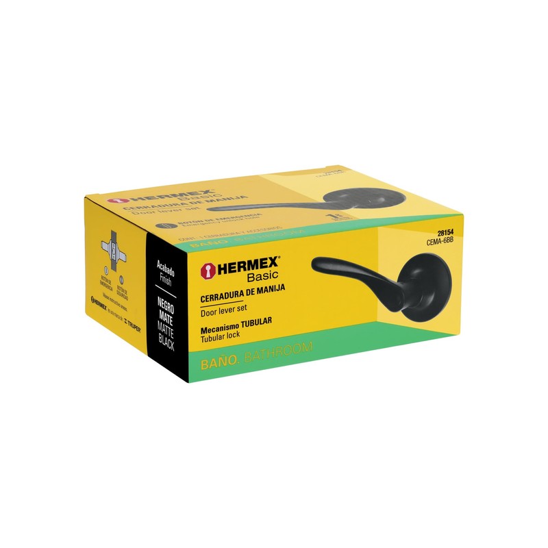 Hermex Basic CEMA-6BB, Cerradura manija "Milán" para baño color negro