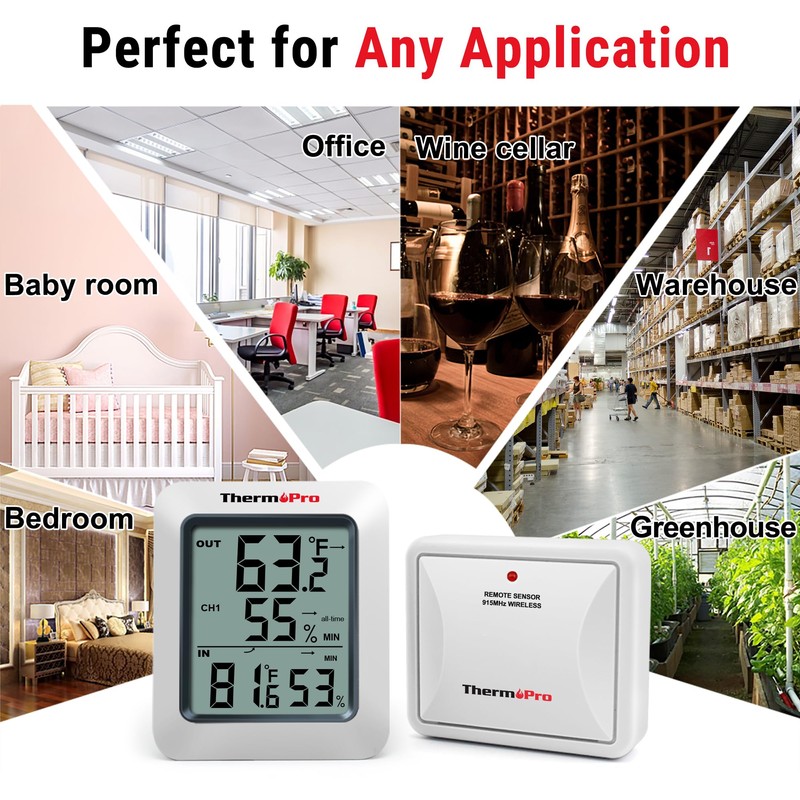ThermoPro TP60 Digital Hygrometer Outdoor Thermometer Wireless Temperature and Humidity