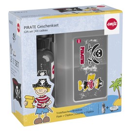 Emsa Children's Drinking Bottle and Lunch Box Set Pirate; BPA-free; material: Drinking bottle made from Tritan (shatterproof and harmless), plastic lunch box.