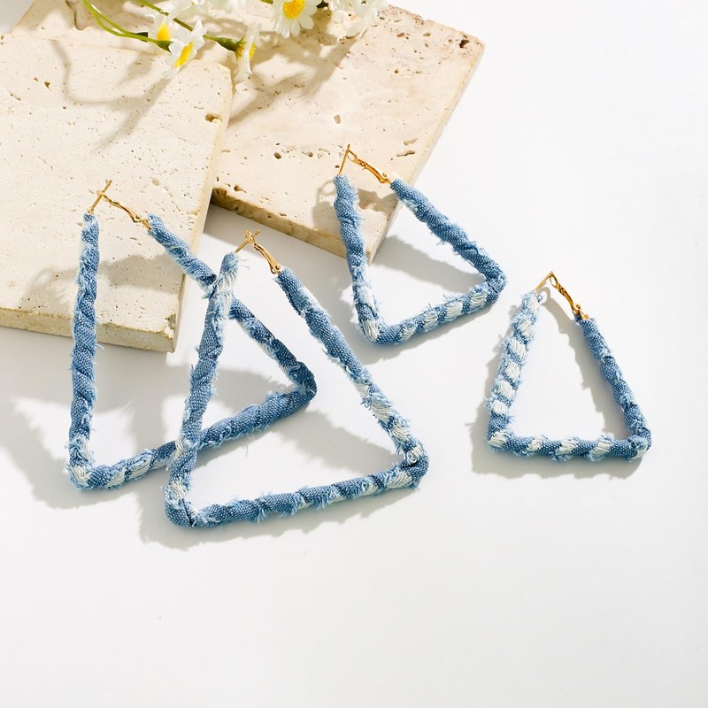 Denim Large Hoop Earrings Cool Jeans Punk Earrings Dennim Geometric