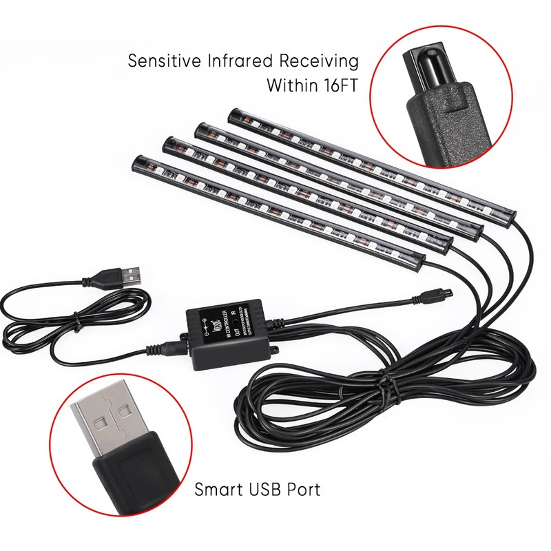 Car LED Light Strip, EECOO 4pcs Car Interior Light Music