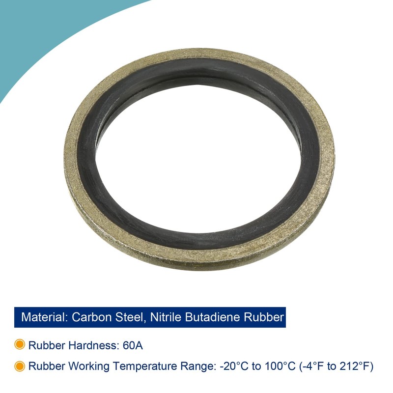 sourcing map Bonded Sealing Washers M22 29.5x22x2mm Carbon Steel Nitrile