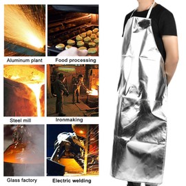 Heat Resistant Apron, 1000°C Fireproof Thermal Insulation Aluminum Foil Apron, High Temperature Working Apron for Kitchen Cooking Crafting BBQ Welding