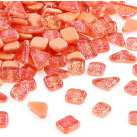 Mosaic Tiles,Glass Tiles, Shine Crystal Mosaic Glass Pieces Bulk Assorted Square and Triangle Glitter Crystal Mosaic Tiles for Home Decoration or DIY Crafts 200g(Orange)