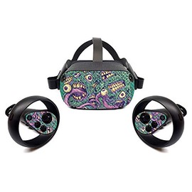 MightySkins Carbon Fiber Skin for Oculus Quest - Eyes And Teeth | Protective, Durable Textured Carbon Fiber Finish | Easy to Apply, Remove, and Change Styles | Made in The USA (CF-OCQU-Eyes And Teeth)