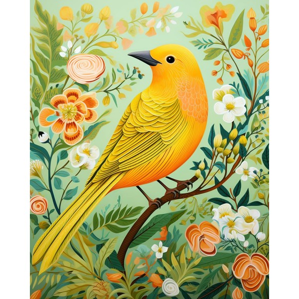 Bright Yellow Bird with Green Floral Paint by Numbers Kits