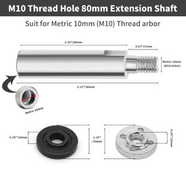 Rierdge Angle Grinder Extension Connecting Rod, 3/8" M10 Thread Hole 80mm Extension Shaft Stainless Steel Rotary Extension Shaft for 100 Type Angle Grinder, 1 Pcs