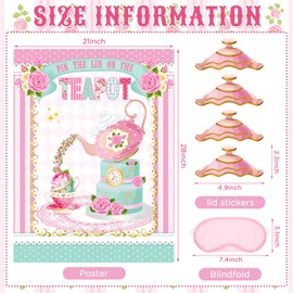 Faccito Tea Party Games Pin The Lid on The Teapot with 24 Lid Stickers Pink Blindfold Floral Poster Pin Games Set Birthday Decorations for Women Let's Par Tea Birthday Party Activity Supplies