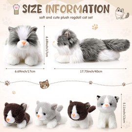 HyDren 5 Pcs Realistic Ragdoll Cat Stuffed Animal, 17.75 Inches Large Ragdoll Cat Mommy Plush with 4 Cute Babies Soft Plush Kittens Set for Girls Boys Birthday Party Favors(Grey)
