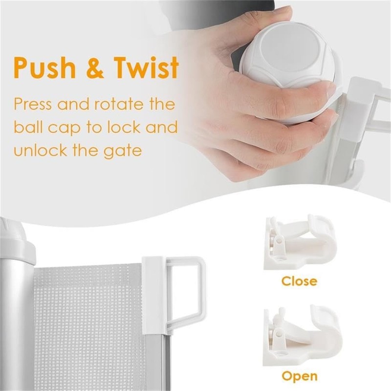 Pemberly Row Baby Retractable Mesh Gates w/Easy Latch & Flexible