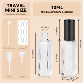 ZIZEMOJA Perfume Refill Bottle, Mini Leak-proof Portable Perfume Travel Refillable Dispenser, 3pcs 10ml Empty Atomizer Sprayer, Pocket Glass Bottle with Funnel and Pipette for Cologne (Clear)