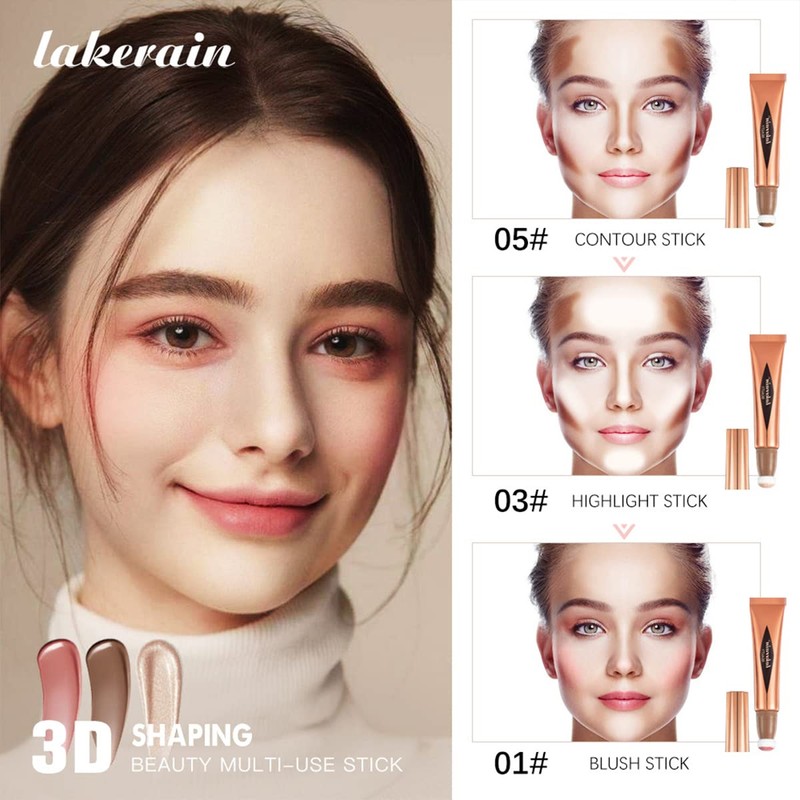 GECOMO Liquid Highlight Blush Eyeshadow Multifunctional Makeup Stick with Sponge