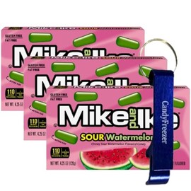 Mike and Ike Chewy Candy – 3 Pack of Movie Theater Boxes (4.25 OZ Each) + Candy Freezer Bottle Opener Keychain – Perfect for Movie Nights & Sharing (Sour Watermelon) - Keychain