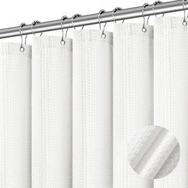 PANGSINNE Stall Waterproof Shower Curtain Waffle Weave 60 Inches Beige Heavy Duty for Bathroom, Machine Washable 256GSM Modern Shower Curtains with 10 Metal Hooks, 60Wx72H