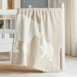 EVERGRACE Soft Plush Baby Blanket for Boys Girls with Print Animal Pattern, Fleece Fuzzy Toddler Nursery Blanket Lightweight Warm Cozy Throw Blanket for Baby Crib, Couch, Bed, Bear, Beige, 50"x60"