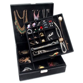 KLOUD City Two-Layer Jewelry Box Organizer Display Storage case with Lock (Black)