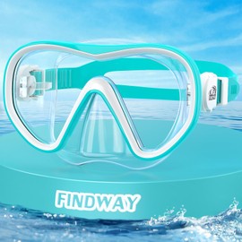 Findway Children's Diving Goggles, Swimming Goggles Snorkel Mask Children with Nose Protection, Suitable for Children Aged 4-16 Years, 180° HD Panoramic View, Waterproof and Anti-Fog Diving Mask
