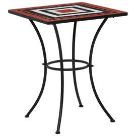 ZQQLVOO [We Ship ​Quickly] Mosaic Bistro Table, Outside Square Bar Tables, Side Table, Tea Table, Suitable for Outdoor/Indoor, Terracotta and White 23.6" Ceramic