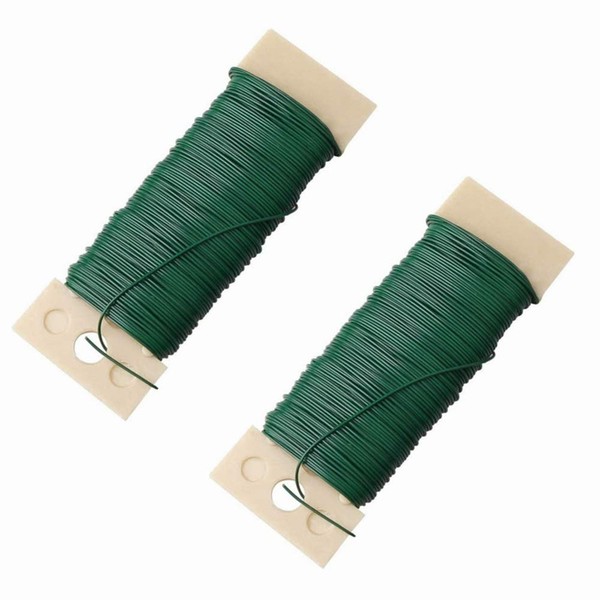 2 Roll 22 Gauge Green Florists Wire Floral Wire for Flower Arrangements,Binding Wire for Floristry & Flower Arranging,Flexible Paddle Wire for Craft Binding,Flower Wreath Making,Xmas Wreath Wire