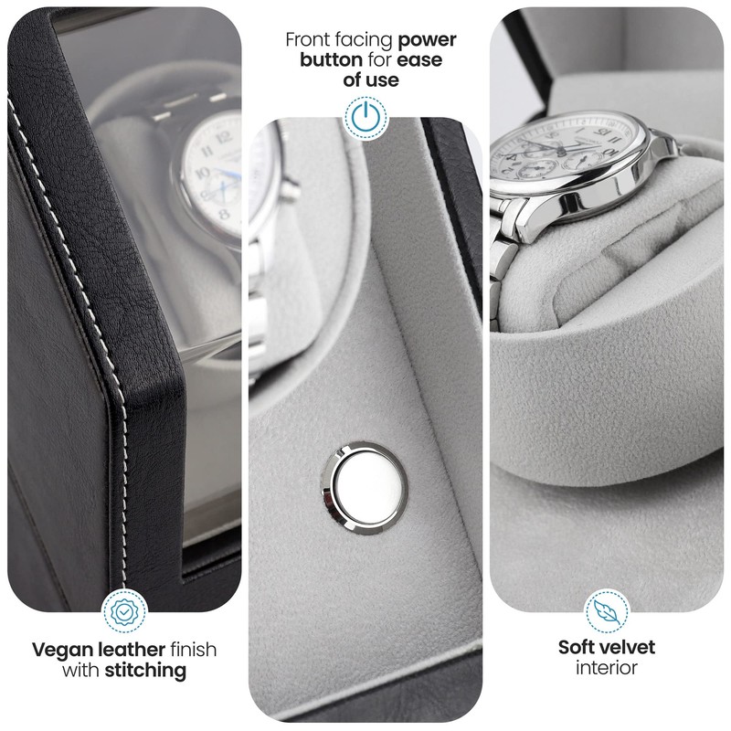 Heiden Battery Powered Single Watch Winder in Black Leather