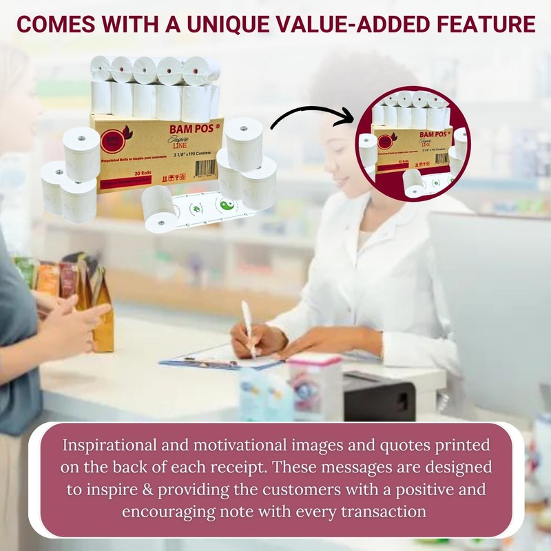 3 1/8 x 190 Thermal Receipt Paper Rolls (30 Rolls)