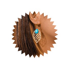 Yheakne Boho Turquoise Leaf Drop Earrings Gold Leaf Hook Earrings Teardrop Turquoise Dangle Earrings Vintage Filigree Leaf Earrings Jewelry for Women and Girls