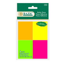 BAZIC Products Sticky Notes 1.5x2 Neon Color Post Stickies, Self Stick Note, Colorful Adhesive Memo Pads, Recyclable (280 Sheets/Pack), 1-Pack