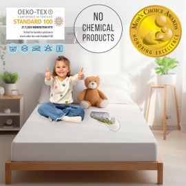 Bisoo Fitted Sheet 90 x 180 - 2-in-1 Waterproof Bed Sheet 80 x 160 cm Children - 2-in-1 Fitted Sheet Mattress Protector for Cot Junior Bed 100% Cotton Jersey Oeko-Tex - 1 Piece White 180 x 90 cm