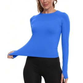 Women's Seamless Long Sleeve Workout Tops Breathable and Lightweight Gym Sports Athletic Yoga TopsColor: Lakeblue, Size: Xl