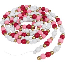 One Holiday Way 9-Foot Rustic Red, Pink, White and Gold Wood Bead Garland Christmas Tree Decoration - Decorative Vintage Wooden Beads for Everyday Chic Winter Valentines Farmhouse Xmas Home Decor