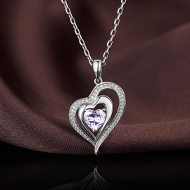 JiaYang Heart Birthstone Pendant Necklace for Women 925 Sterling Silver Zirconia Necklaces Gift for Her Mom Daughter on Birthday Anniversary Christmas Mother's Day Valentine's Day, Sterling Silver