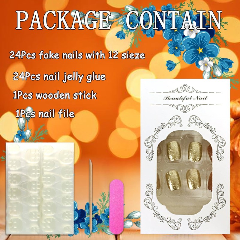 Thanksgiving Press on Square Nails Short Length Glossy Full Cover