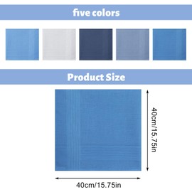 JIYIN Pack of 5 Men's Fabric Handkerchiefs, 40 x 40 cm, Men's Handkerchiefs, Soft Pocket Square, Cotton, Men's Handkerchiefs, Reusable Men's Handkerchiefs, blue