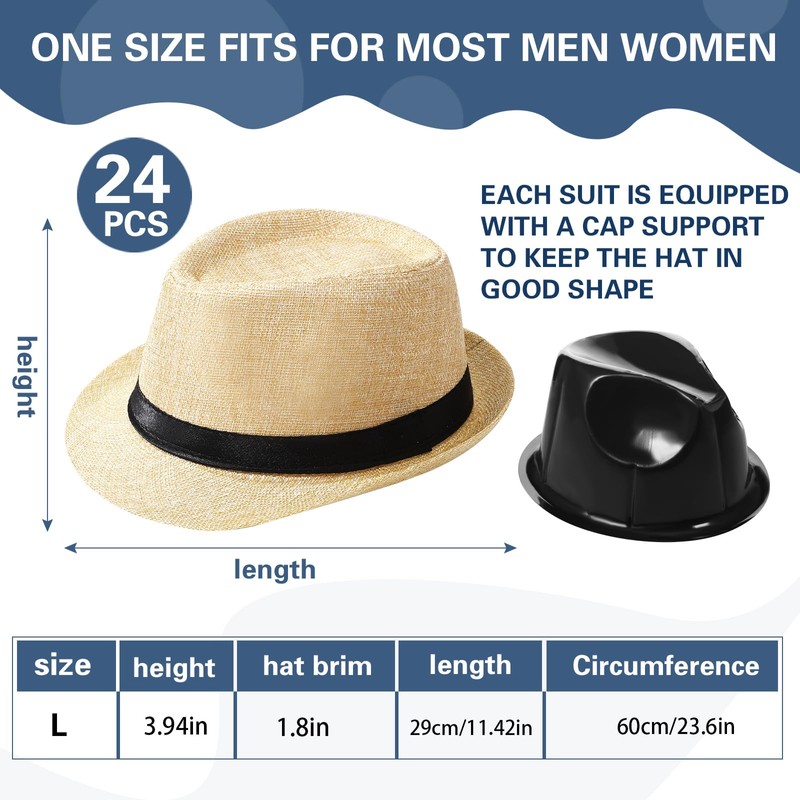 24 Pack 1920s Fedora Hats Bulk for Men Short Brim