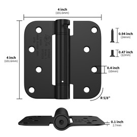 goldenwarm 2Pack Black Door Hinges 4 Inch Self Closing Spring Door Hinge with 5/8" Radius Corners - Adjustable Door Closing, Residential & Heavy-Duty Hardware