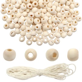 TOAOB 160 Stück Holzperlen 6mm Natur Runde Holzkugeln mit Loch Wooden Beads mit 5m Baumwollschnur für DIY Schmuck Herstellung Makramee Handwerk