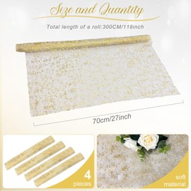 AerWo 4 Pcs Gold Table Runner 10FT, Glitter Table Runner Wedding Decorations, Sheer Table Runner Wedding Table Runner 27"x120", Romantic Boho Table Runner for Birthday Baby Shower Wedding Table Decor